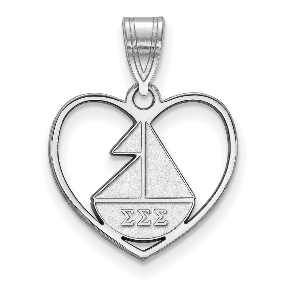 Sterling Silver Rhodium Plated Logoart Sigma Sorority Symbol Heart Pendant