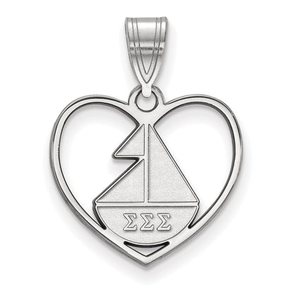 Sterling Silver Rhodium Plated Logoart Sigma Sorority Symbol Heart Pendant