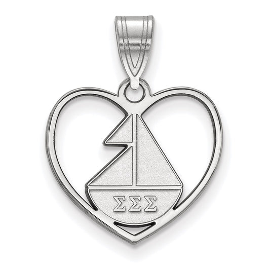 Sterling Silver Rhodium Plated Logoart Sigma Sorority Symbol Heart Pendant