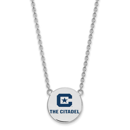 Sterling Silver S. Rh P Logoart The Citadel Large Enamel Pendant Necklace
