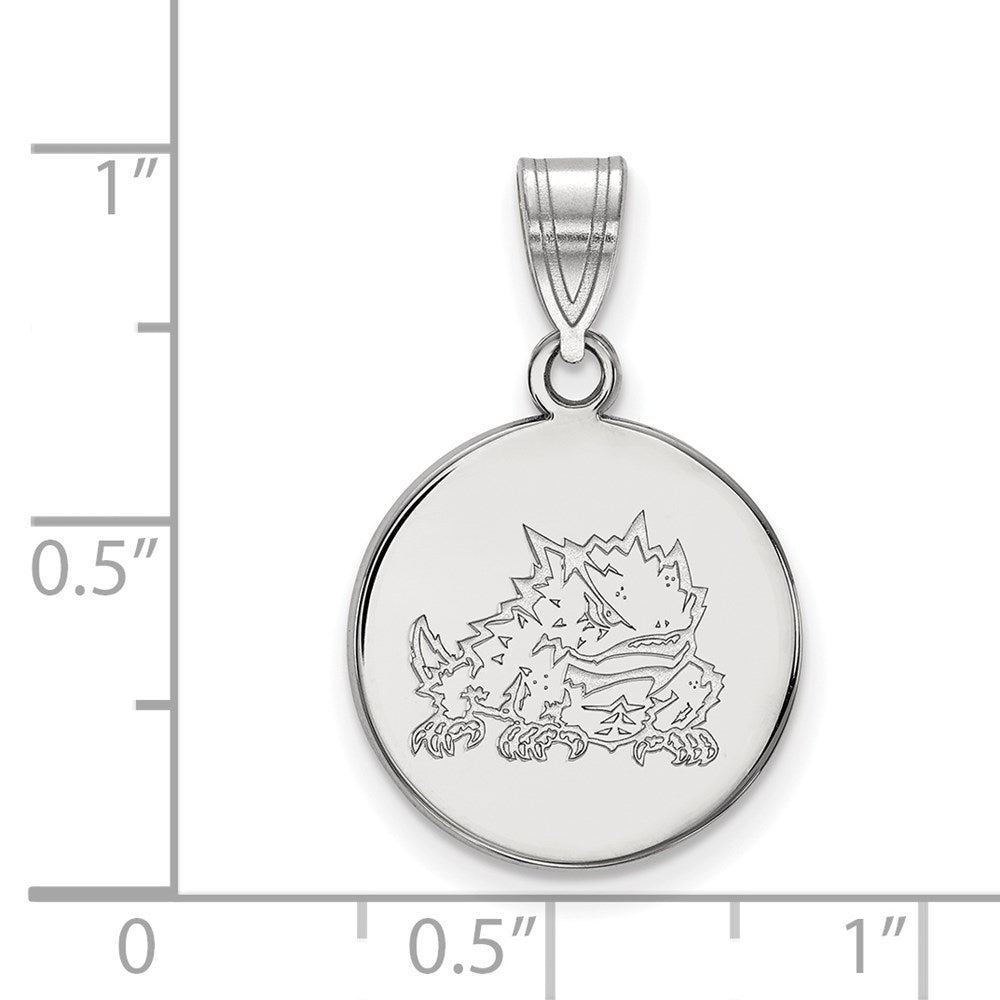10K White Gold Logoart Texas Christian University Horned Frog Medium Disc Pendant