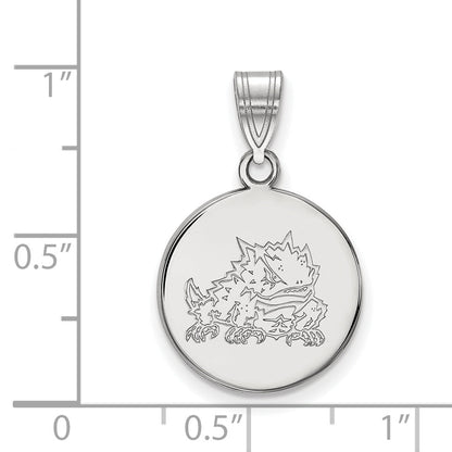 Sterling Silver Rhodium Plated Logoart Texas Christian University Horned Frog Medium Disc Pendant