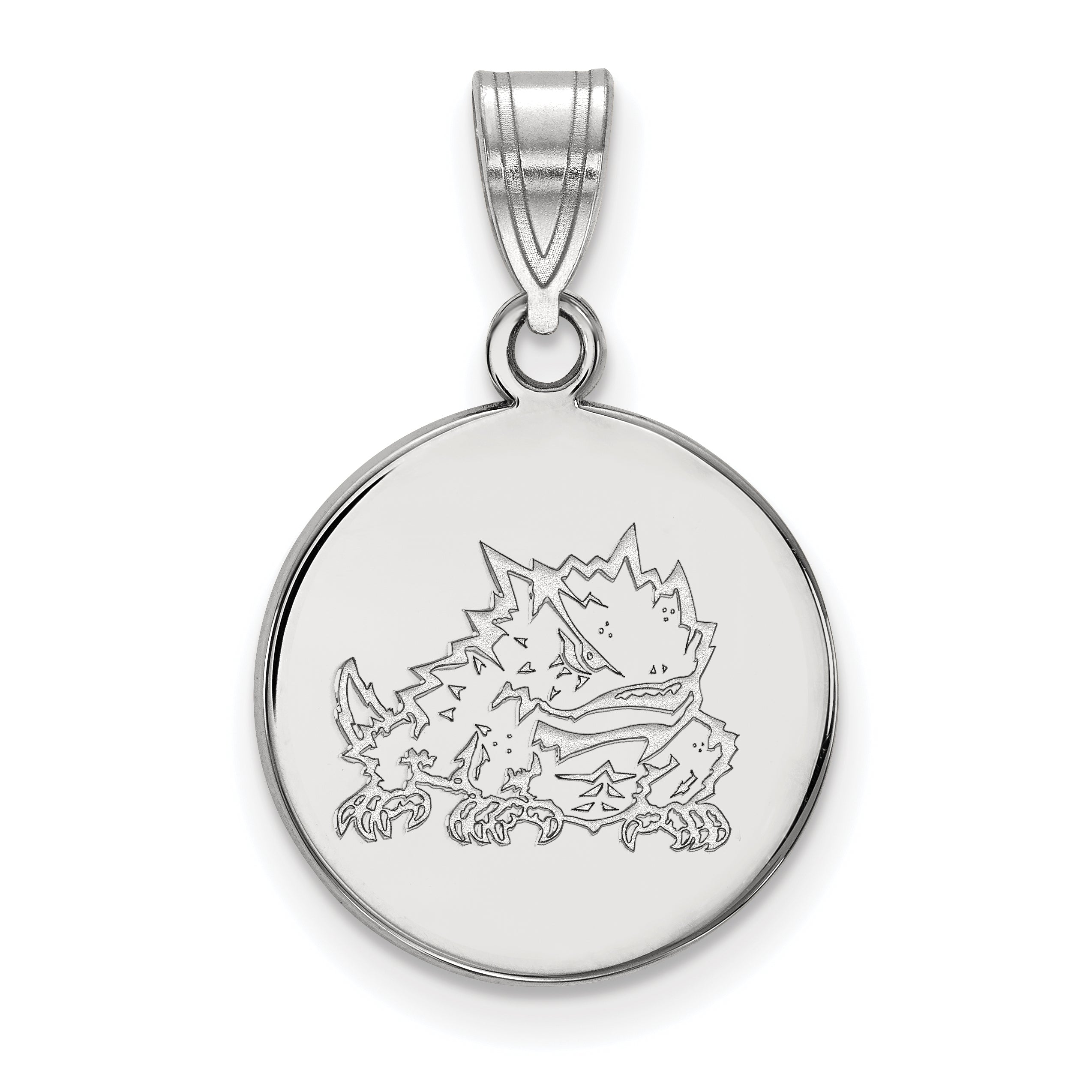 Sterling Silver Rhodium Plated Logoart Texas Christian University Horned Frog Medium Disc Pendant