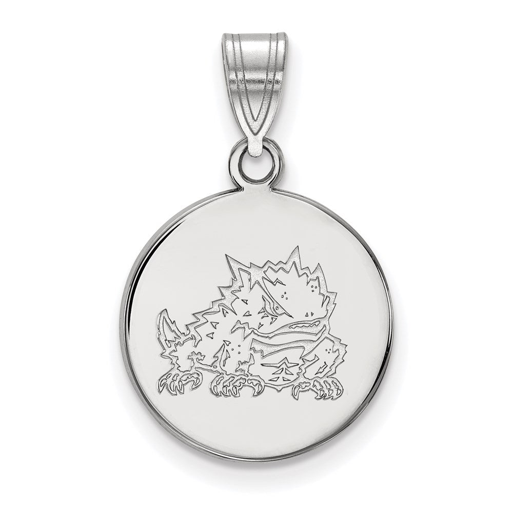 14K White Gold Logoart Texas Christian University Horned Frog Medium Disc Pendant