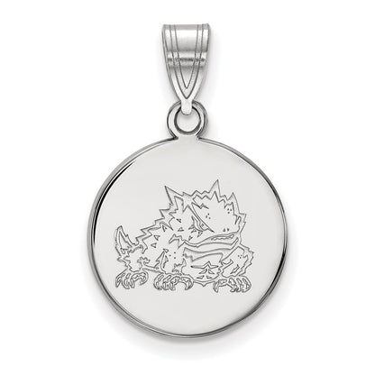 14K White Gold Logoart Texas Christian University Horned Frog Medium Disc Pendant
