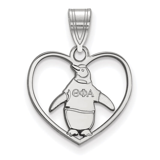 Sterling Silver Rhodium Plated Logoart Theta Phi Alpha Sorority Symbol Heart Pendant