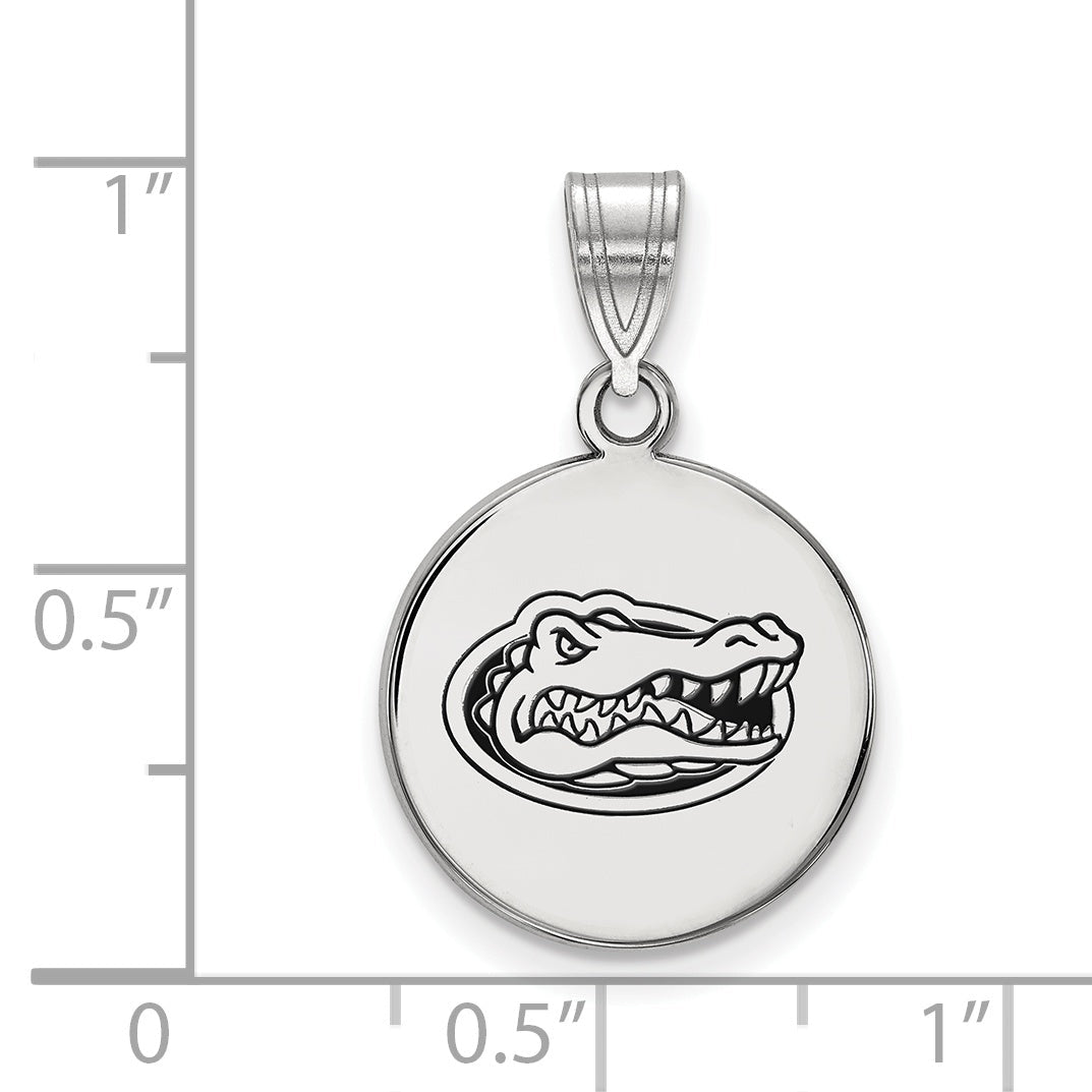 Sterling Silver Rhodium Plated Logoart University Of Florida Gator Medium Enameled Disc Pendant