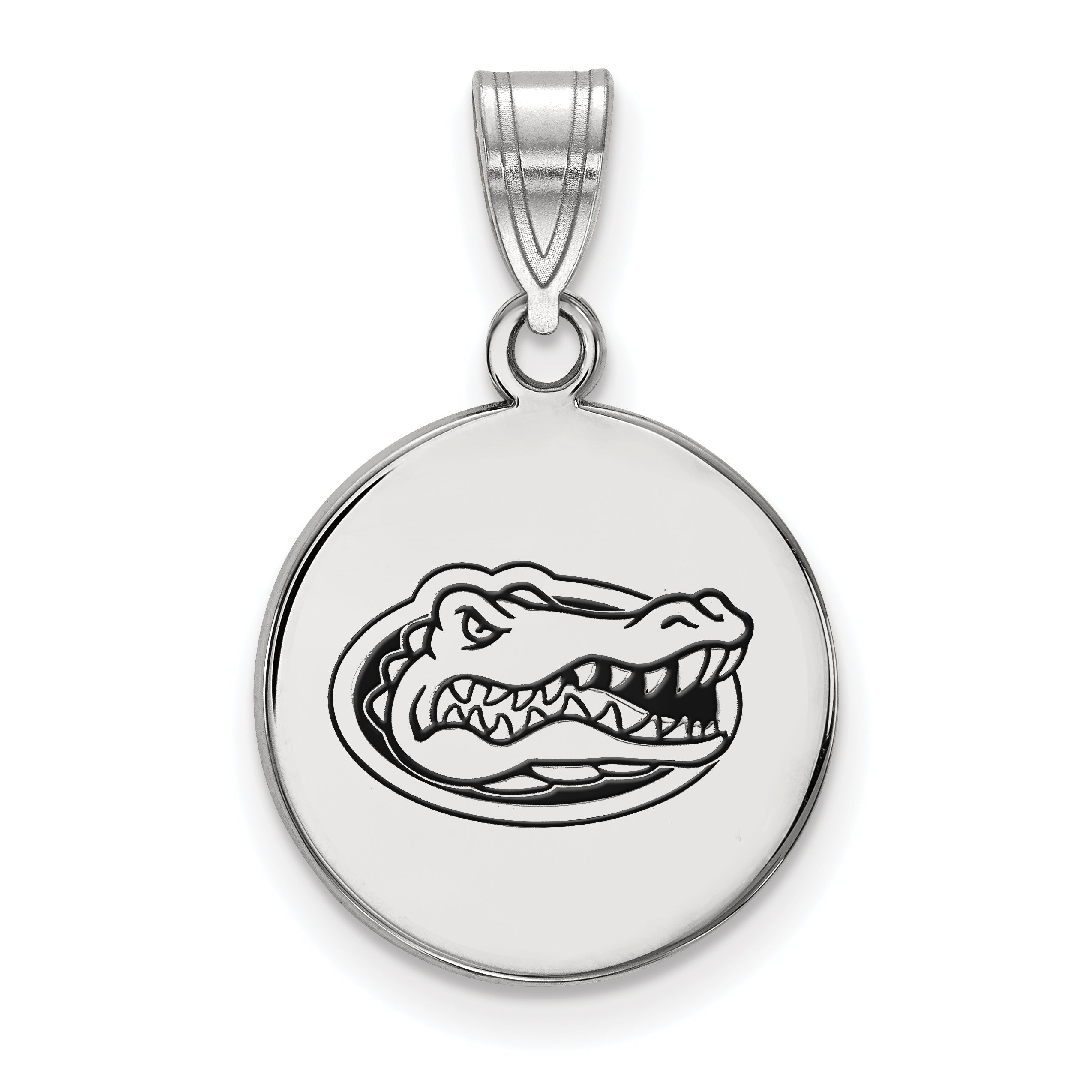 Sterling Silver Rhodium Plated Logoart University Of Florida Gator Medium Enameled Disc Pendant