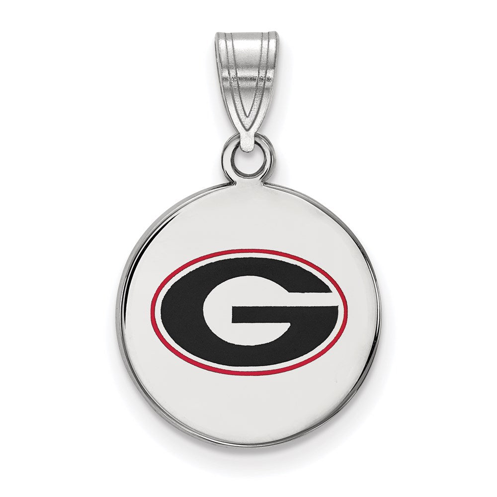 Sterling Silver Rhodium Plated Logoart University Of Georgia Letter G Medium Enameled Disc Pendant