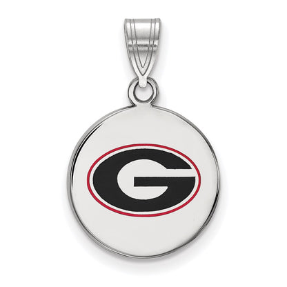Sterling Silver Rhodium Plated Logoart University Of Georgia Letter G Medium Enameled Disc Pendant
