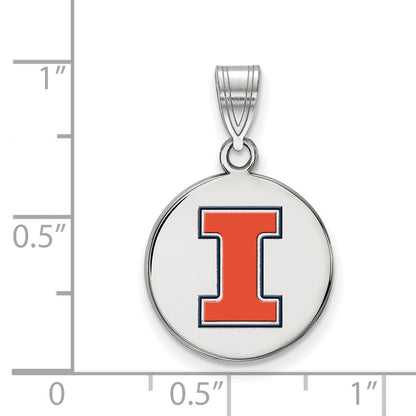 Sterling Silver Rhodium Plated Logoart University Of Illinois Letter I Medium Enameled Disc Pendant