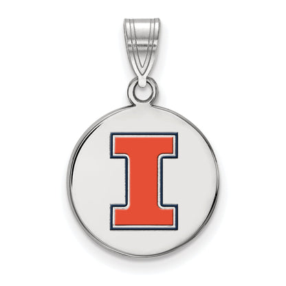 Sterling Silver Rhodium Plated Logoart University Of Illinois Letter I Medium Enameled Disc Pendant