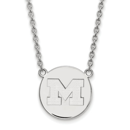Sterling Silver Rhodium Plated Logoart University Of Michigan Letter M Large Disc 18 Inch Necklace