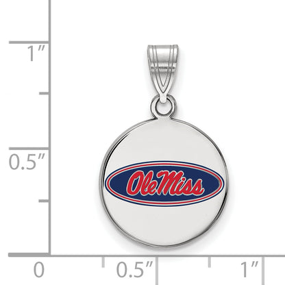 Sterling Silver Ss University Of Mississippi Medium Enamel Disc Pendant