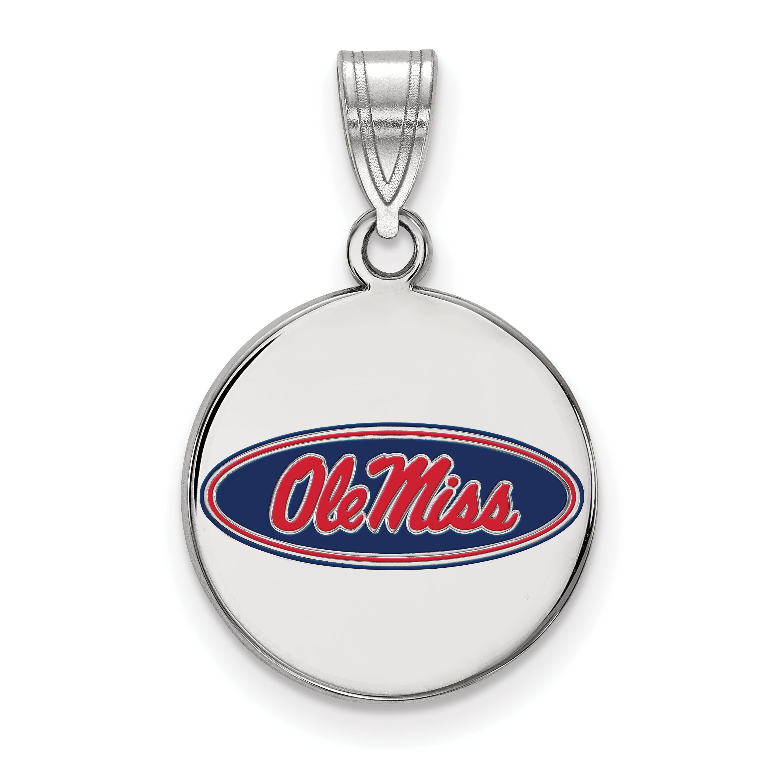 Sterling Silver Ss University Of Mississippi Medium Enamel Disc Pendant