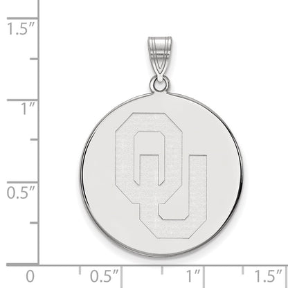 Sterling Silver Rhodium Plated Logoart University Of Oklahoma O U Extra Large Disc Pendant