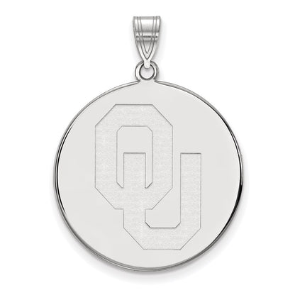 Sterling Silver Rhodium Plated Logoart University Of Oklahoma O U Extra Large Disc Pendant