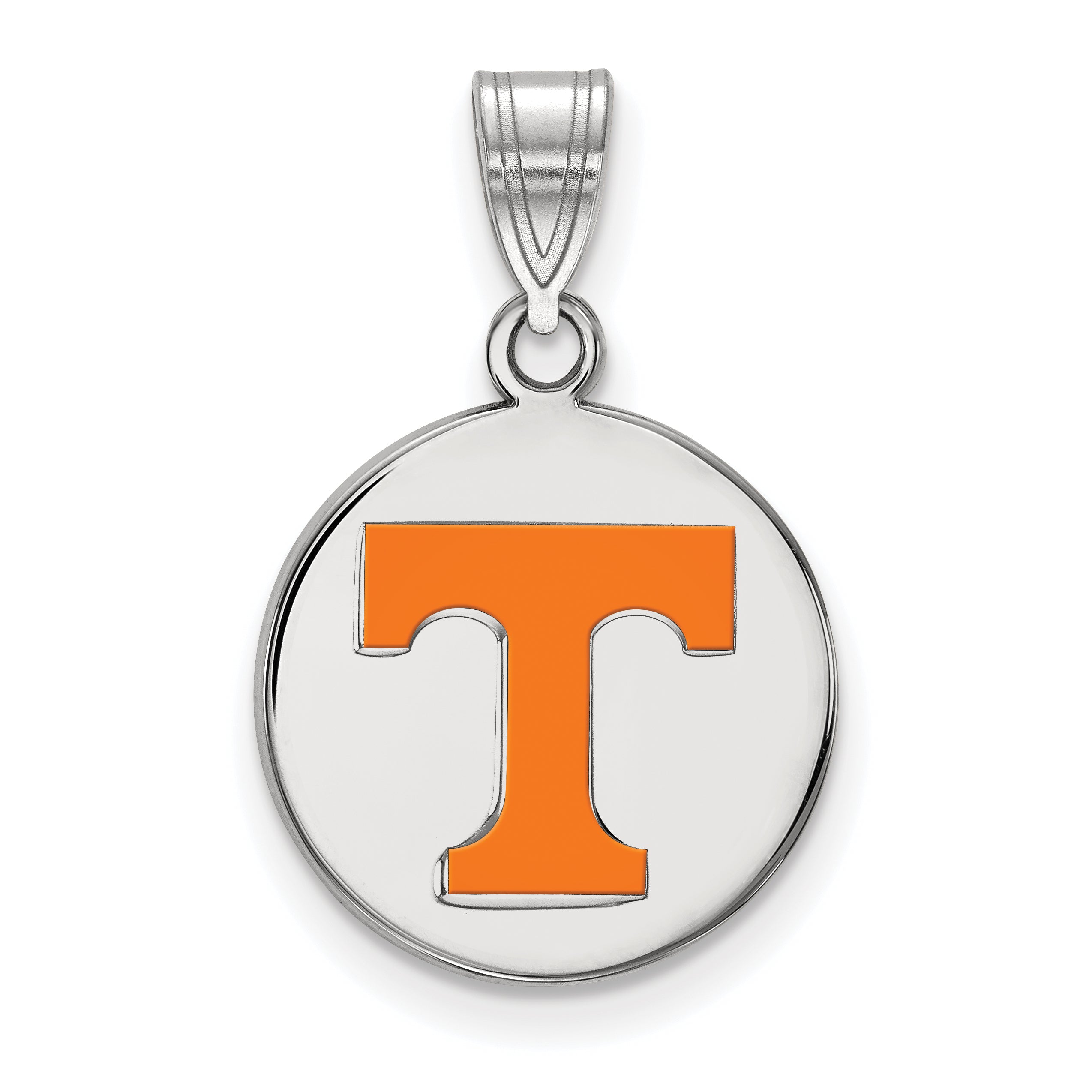 Sterling Silver Rhodium Plated Logoart University Of Tennessee Letter T Medium Enameled Disc Pendant