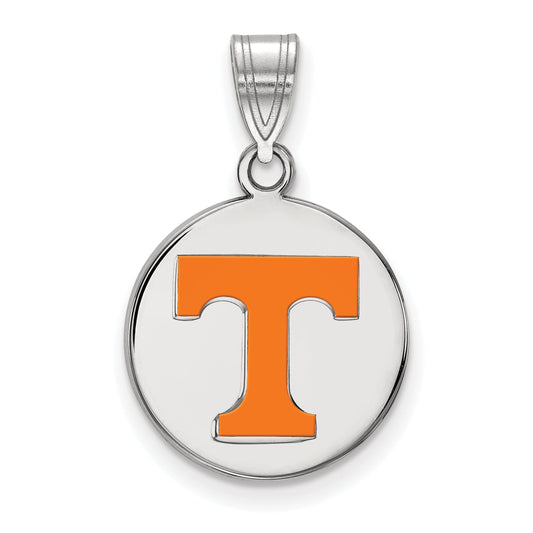 Sterling Silver Rhodium Plated Logoart University Of Tennessee Letter T Medium Enameled Disc Pendant