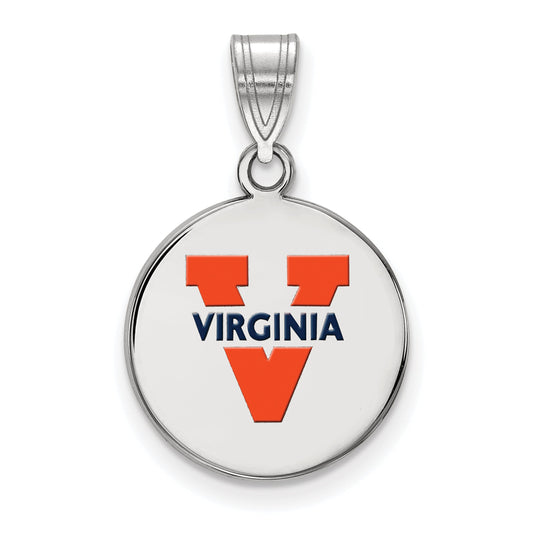 Sterling Silver Rhodium Plated Logoart University Of Virginia Medium Enameled Disc Pendant