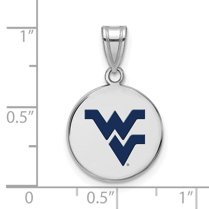 Sterling Silver Rhodium Plated Logoart West Virginia University W V Medium Enameled Disc Pendant