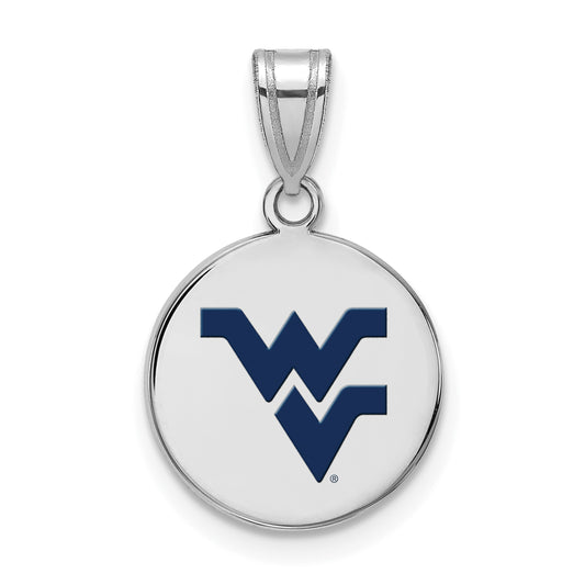 Sterling Silver Rhodium Plated Logoart West Virginia University W V Medium Enameled Disc Pendant