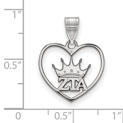 Sterling Silver Rhodium Plated Logoart Zeta Tau Alpha Sorority Symbol Heart Pendant