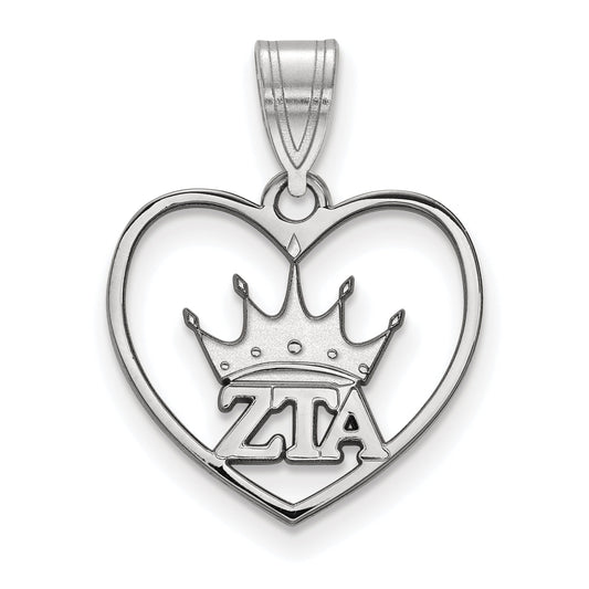 Sterling Silver Rhodium Plated Logoart Zeta Tau Alpha Sorority Symbol Heart Pendant