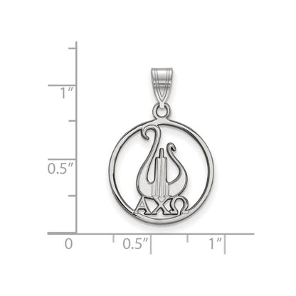 Sterling Silver Rhodium Plated Logoart Alpha Chi Omega Sorority Symbol Large Circle Pendant