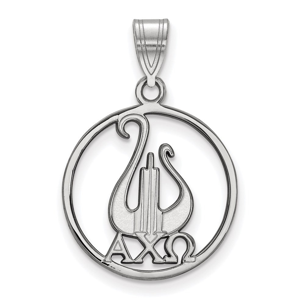 Sterling Silver Rhodium Plated Logoart Alpha Chi Omega Sorority Symbol Large Circle Pendant