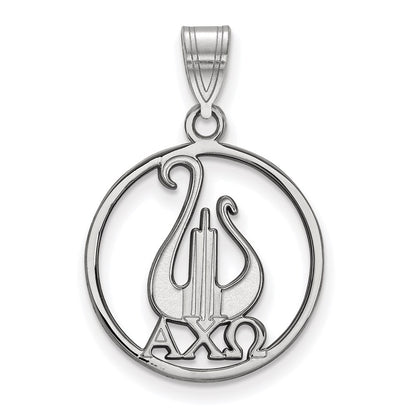 Sterling Silver Rhodium Plated Logoart Alpha Chi Omega Sorority Symbol Large Circle Pendant