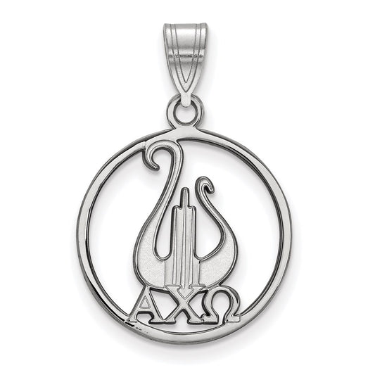 Sterling Silver Rhodium Plated Logoart Alpha Chi Omega Sorority Symbol Large Circle Pendant