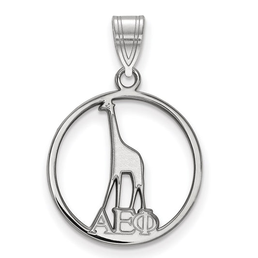 Sterling Silver Rhodium Plated Logoart Alpha Epsilon Phi Sorority Symbol Small Circle Pendant