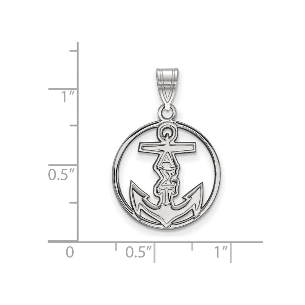 Sterling Silver Rhodium Plated Logoart Alpha Sigma Tau Sorority Symbol Medium Circle Pendant