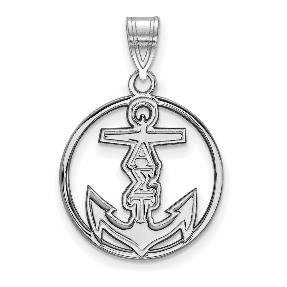 Sterling Silver Rhodium Plated Logoart Alpha Sigma Tau Sorority Symbol Medium Circle Pendant