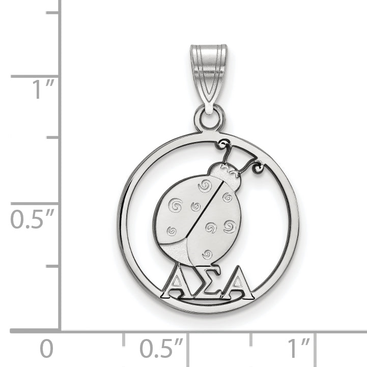 Sterling Silver Rhodium Plated Logoart Alpha Sigma Sorority Symbol Medium Circle Pendant
