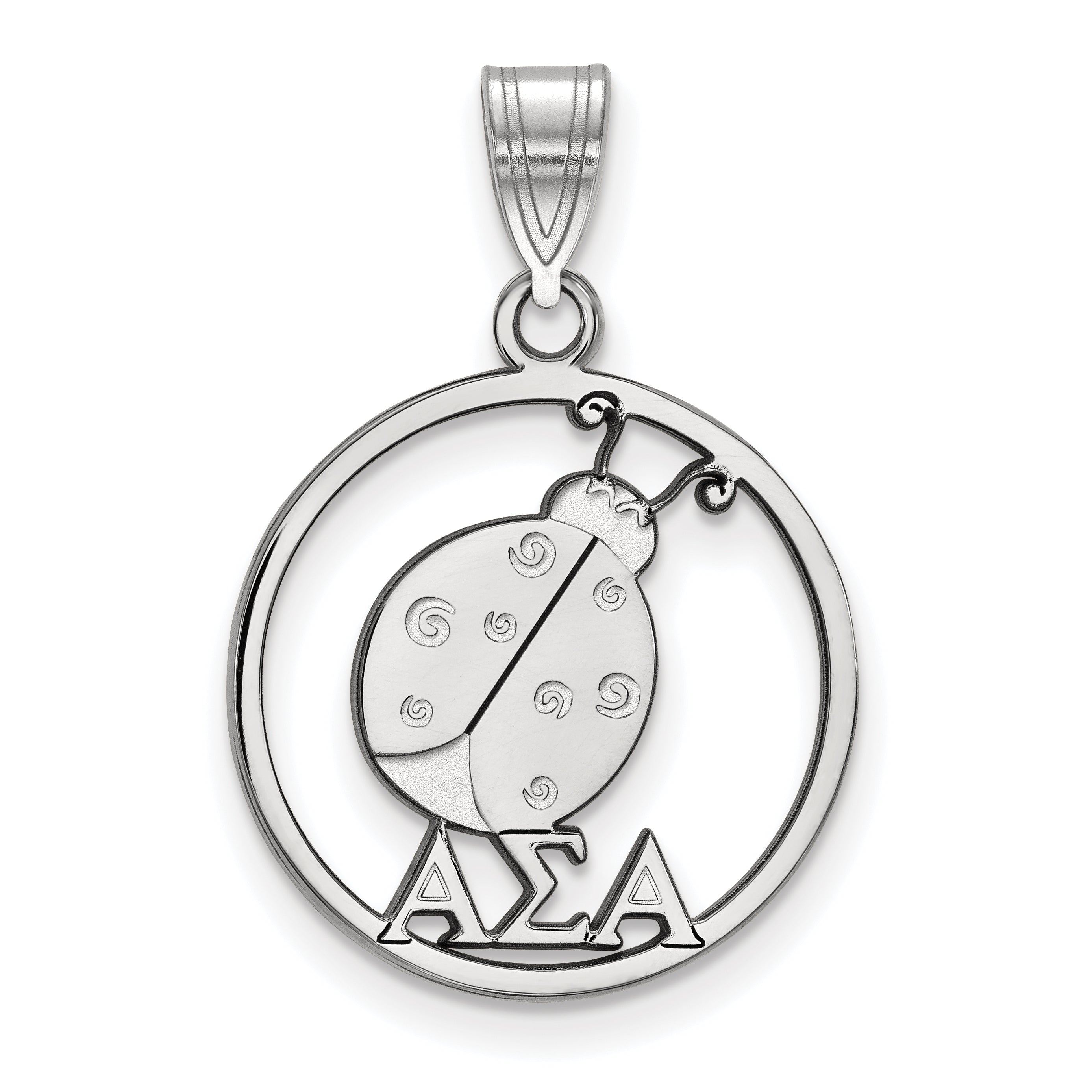Sterling Silver Rhodium Plated Logoart Alpha Sigma Sorority Symbol Medium Circle Pendant
