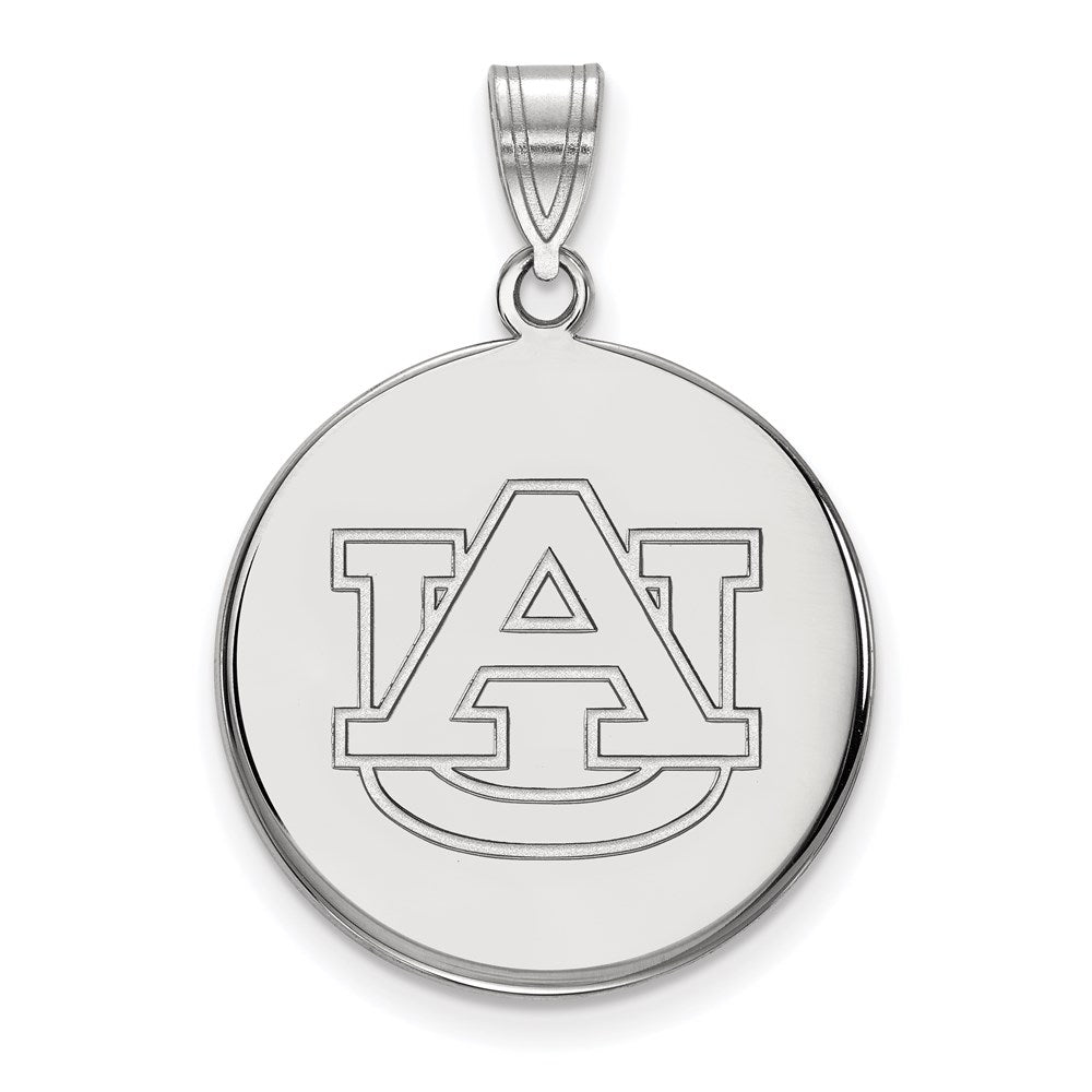 Sterling Silver Rhodium Plated Logoart Auburn University Large Disc Pendant