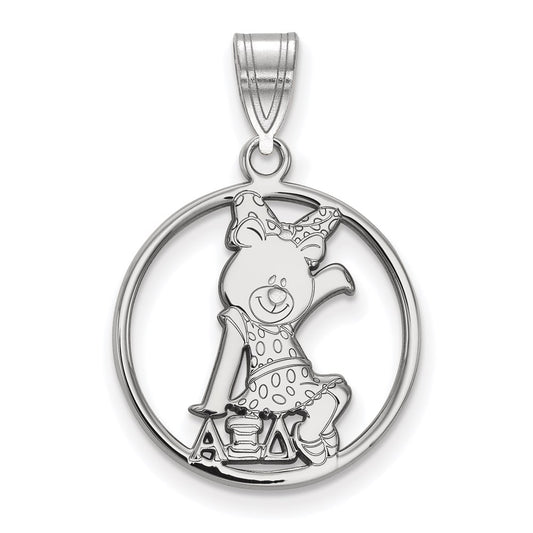 Sterling Silver Rhodium Plated Logoart Alpha Xi Delta Sorority Symbol Medium Circle Pendant