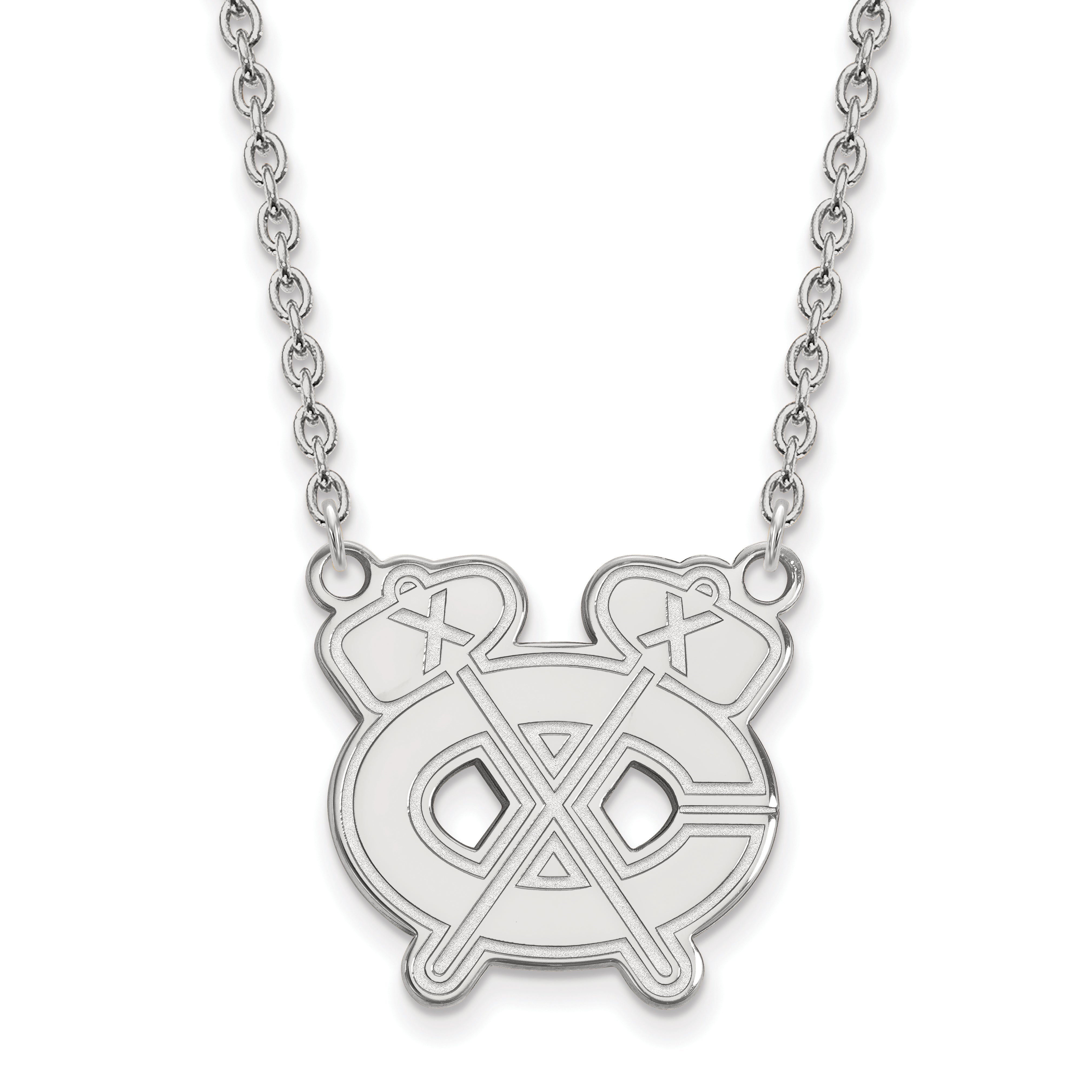 Sterling Silver Rhodium Plated Nhl Logoart Chicago Blackhawks Letter C And Tomahawk Large Pendant 18 Inch Necklace
