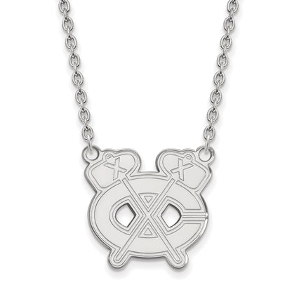 Sterling Silver Rhodium Plated Nhl Logoart Chicago Blackhawks Letter C And Tomahawk Large Pendant 18 Inch Necklace