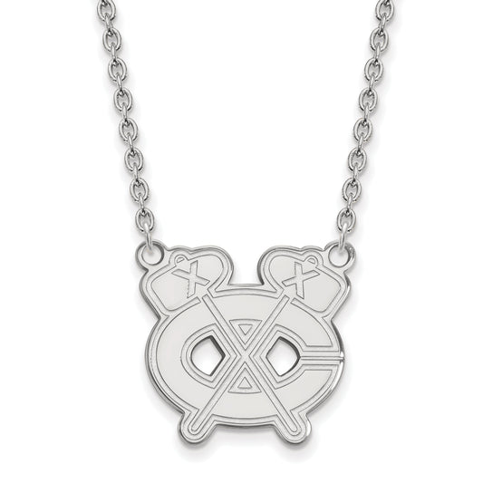 Sterling Silver Rhodium Plated Nhl Logoart Chicago Blackhawks Letter C And Tomahawk Large Pendant 18 Inch Necklace