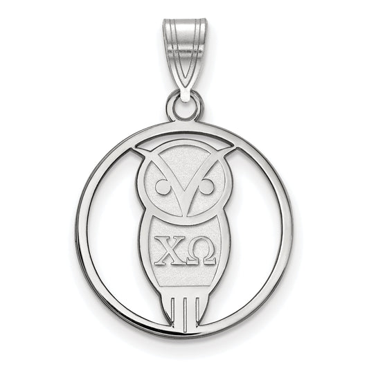 Sterling Silver Rhodium Plated Logoart Chi Omega Sorority Symbol Medium Circle Pendant
