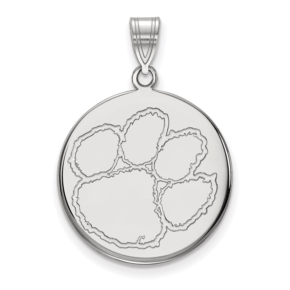 10K White Gold Logoart Clemson University Tiger Paw Large Disc Pendant