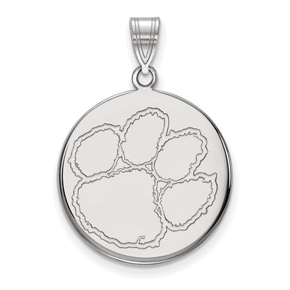 Sterling Silver Rhodium Plated Logoart Clemson University Tiger Paw Large Disc Pendant
