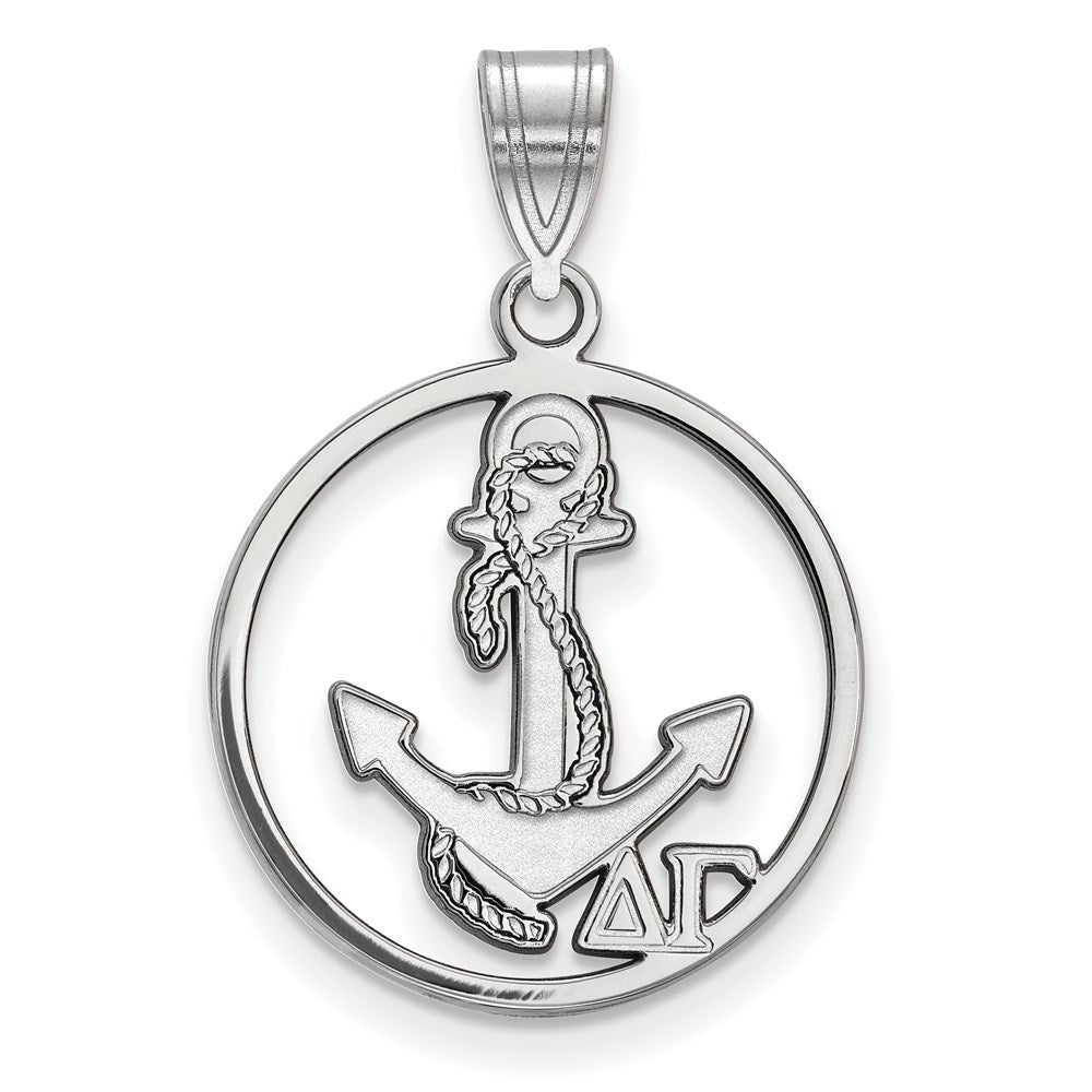Sterling Silver Rhodium Plated Logoart Delta Gamma Sorority Symbol Medium Circle Pendant