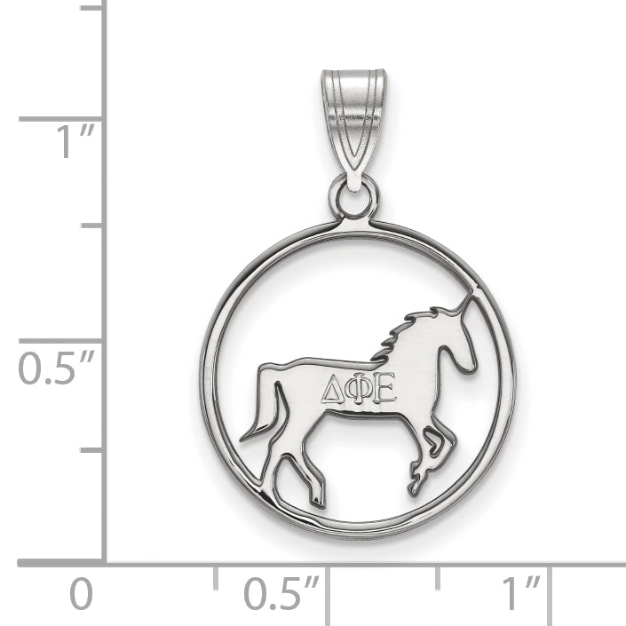 Sterling Silver Rhodium Plated Logoart Delta Phi Epsilon Sorority Symbol Medium Circle Pendant