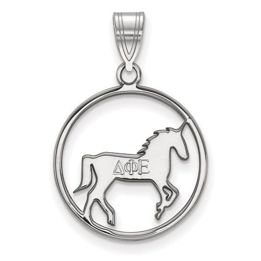 Sterling Silver Rhodium Plated Logoart Delta Phi Epsilon Sorority Symbol Medium Circle Pendant