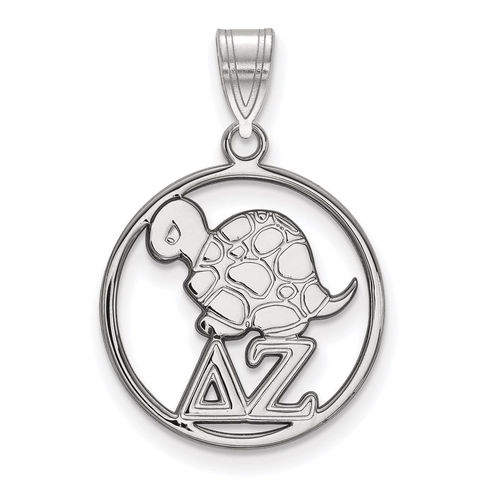 Sterling Silver Rhodium Plated Logoart Delta Zeta Sorority Symbol Medium Circle Pendant