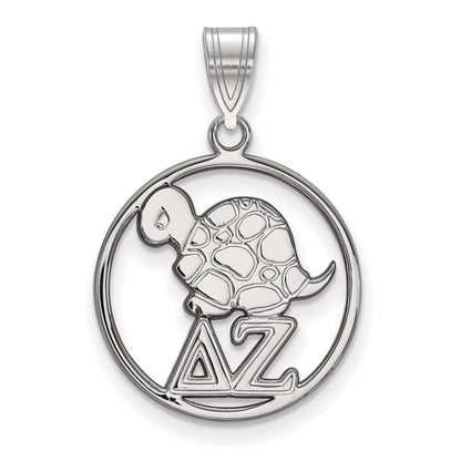 Sterling Silver Rhodium Plated Logoart Delta Zeta Sorority Symbol Medium Circle Pendant